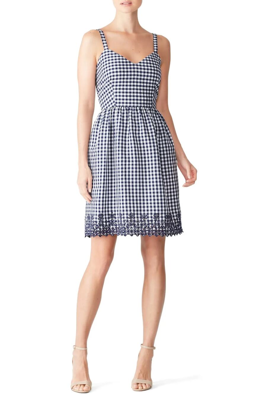 Draper James Gingham Sundress Womens 4 Navy White Eyelet Embroidered Check